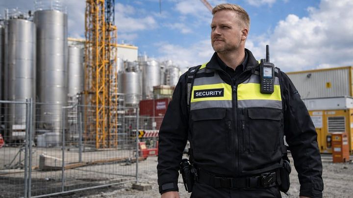 Sicherheitskraft im Objektschutz auf einem Werksgelände
